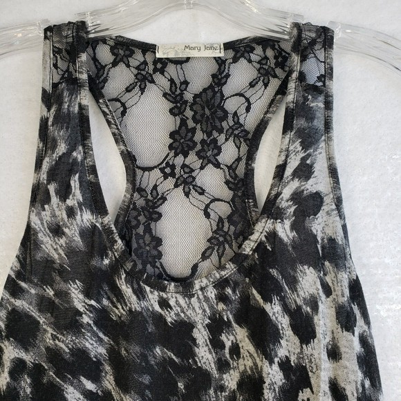 Mary Jane Tank Top Women Size Small Animal Print Lace Back Black Gray USA - Picture 4 of 9